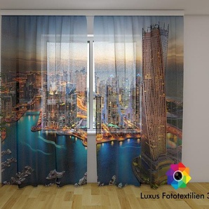 Gardinen & Vorhänge aus Chiffon transparent. Fotogardinen 3D Dubai Sky-Scrapers