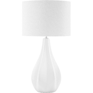 Stilvolle Tischlampe geschwungener Lampenfuß Kunstseide weiß hellbeige Santee