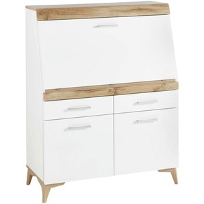 Carryhome Sekretär , Weiß, Eiche , Kunststoff , 2 Schubladen , 98x124x39.6 cm , Kabeldurchlass, Stauraum , Arbeitszimmer, Schreibtische, Sekretäre