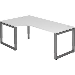 bümö® Schreibtisch R-Serie höhenverstellbar, Tischplatte 200 x 120 cm in weiß, Gestell in graphit