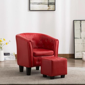 Sessel mit Fußhocker Rot Kunstleder 64x57x70 cm