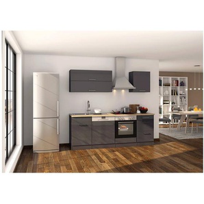 Küchenzeile 220 mit Geschirrspüler MARANELLO-03 Anthrazit Hochglanz Breite 220 cm mit E-Geräten B x H x T ca. 220 x 200 x 60cm