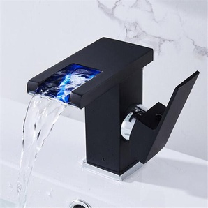 Waschtischarmatur Schwarz LED Wasserfall Wasserhahn Bad Waschbecken Einhand