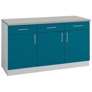 wiho Küchen Unterschrank Kiel, 150 cm breit B/H/T: x 85 60 cm, 3 blau Unterschränke Küchenschränke Schränke