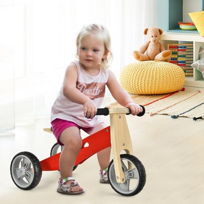 2-in-1 Holz-Balance-Bike und Dreirad Kleinkind Fahrrad ohne Pedale mit verstellbarem Sitz Rot + Natur