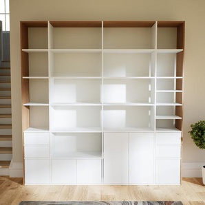 Regalsystem Weiß - Regalsystem: Schubladen in Weiß & Türen in Weiß - Hochwertige Materialien - 228 x 233 x 34 cm, konfigurierbar