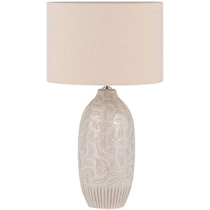 Tischlampe in Beige mit dezenten Verzierungen Keramik 57 cm langes Kabel mit Schalter Wohnzimmer Glamour