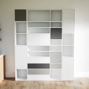 Aktenregal Weiß - Büroregal: Schubladen in Grau & Türen in Weiß - Hochwertige Materialien - 192 x 233 x 34 cm, konfigurierbar