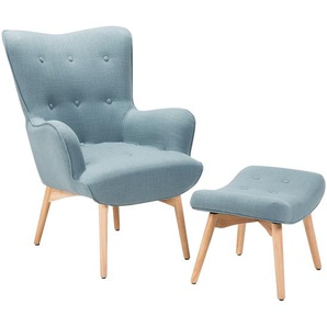 Sessel mit Hocker Hellblau Polsterbezug Wohnzimmer Salon