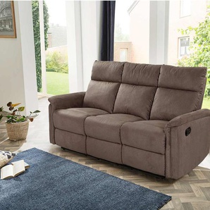 3er Sofa in braunem Microfaser bezogen mit Liegefunktion, Maße: B/H/T ca. 180/100/90 cm