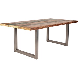 Esstisch SIT Tops Tische Gr. B/H/T: 200 cm x 78 cm x 100 cm, silberfarben (roheisen lackiert) Esstische rechteckig Tisch aus recyceltem Altholz und Metall, Shabby Chic, Vintage