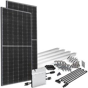 OFFGRIDTEC Solaranlage Solar-Direct 830W HM-800 Solarmodule Schukosteckdose, 5 m Anschlusskabel, Montageset für Balkongeländer schwarz Solartechnik