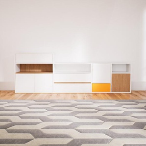 Lowboard Weiß - TV-Board: Schubladen in Weiß & Türen in Weiß - Hochwertige Materialien - 228 x 79 x 34 cm, Komplett anpassbar