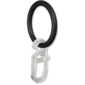 Gardinenstangen Ringe mit Faltenhaken, Gardinenringe in Schwarz (Kunststoff) für 16 mm Ø (10 Stück)