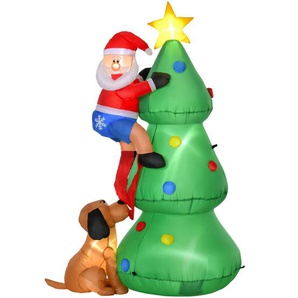 HOMCOM Aufblasbarer Weihnachtsbaum Weihnachtsmann Hund LED 123 cm x 85 cm x 180 cm