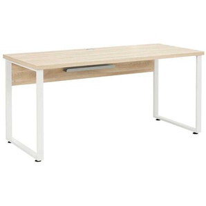 Bügelgestell Schreibtisch in Weiß und Eiche Optik 160 cm breit