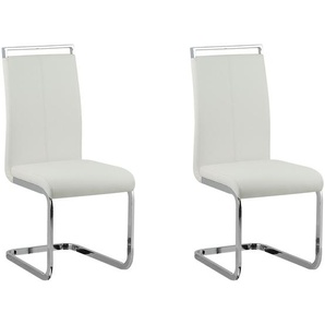 Freischwinger Stuhl 2er Set Weiß Kunstleder mit Lehne Griff Metallgestell Modernes Design Wohnküche Arbeits-, Ess- und Wohnzimmer