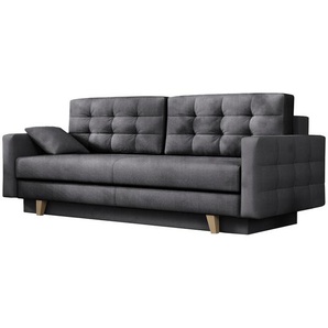Schlafsofa VERAT  Sofa mit Bettkasten Veloursbezug in Dunkelgrau Holzbeinen Liegefläche 200 x 143 cm