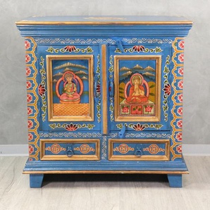 Indisches Sideboard 77cm Lang Buddha Holzschrank Schrank Kommode Rabten In Blau