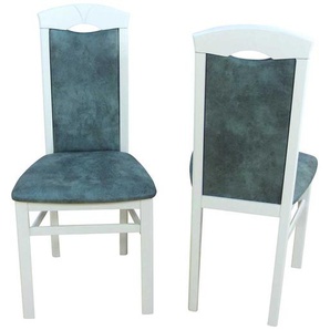 Stuhl Set in Weiß Holz Grau Blau Microfaser (2er Set)