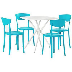 Gartenmöbel Set Kunststoff Weiß/blau Tisch Quadratisch 4 Stühle Sersale/vieste