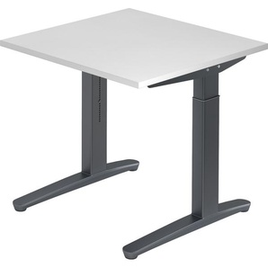 bümö® Design Schreibtisch XB-Serie höhenverstellbar, Tischplatte 80 x 80 cm in weiß, Gestell in graphit