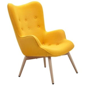 Sessel gelb, Webstoff, Metallbeine Holzoptik - B/T/H: 80/99/92 cm