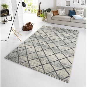 Rhombe Kurzflor Teppich - Geometrisches Muster für Wohnzimmer, Schlafzimmer, Flur - Creme Grau