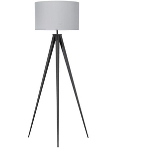 Stehlampe Schwarz Metall 156 cm runder Stoffschirm in Grau Dreibeinig langes Kabel mit Schalter Modernes Design