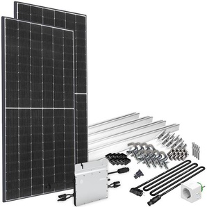 OFFGRIDTEC Solaranlage Solar-Direct 830W HM-800 Solarmodule Schukosteckdose, 5 m Kabel, Montageset für Balkongeländer, Stromzähler schwarz Solartechnik