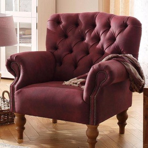 Sessel HOME AFFAIRE Lord Gr. Luxus-Microfaser Lederoptik, B/H/T: 86 cm x 93 cm x 84 cm, rot Polstersessel Sessel mit echter Chesterfield-Knopfheftung und Ziernägeln