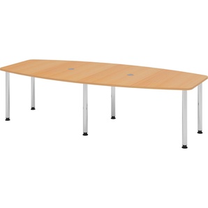 bümö® Konferenztisch KT28-Serie für 10 Personen, Tischplatte 280 x 130 cm in Buche, Gestell mit Chromfüße