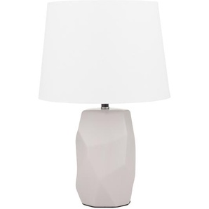 Tischlampe Rosa Keramik 43 cm Stoffschirm Weiß geometricher Fuß Kabel mit Schalter Moderner Minimalistischer Stil