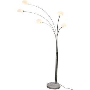 Stehlampe SALESFEVER Noa Lampen Gr. 5 flammig, Höhe: 210 cm, 1 St., weiß (chromfarben, weiß) Bogenlampe Bogenlampen Lampen 5 bewegliche Arme mit Glasschirm, Dimmschalter, echter Marmorfuß