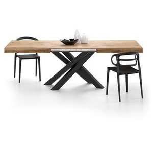 Ausziehbarer Tisch Emma 160, rustikale Eiche mit schwarzen X-Beinen