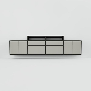 Hängeschrank Grau - Wandschrank: Schubladen in Grau & Türen in Grau - 300 x 79 x 47 cm, konfigurierbar