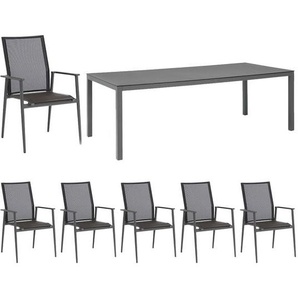 Sungörl Bornheim Gartenmöbel-Set 7-tlg. Tisch 220x100cm Schwarz