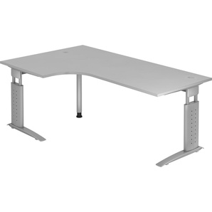 bümö® Eckschreibtisch U-Serie höhenverstellbar, Tischplatte 200 x 120 cm in grau, Gestell in silbergrau