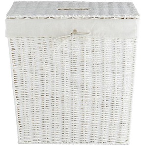 Wäschekorb mit Deckel - weiß - Polyester, Baumwolle, Eisendraht, Papier - 45 cm - 45,5 cm - 30 cm | Möbel Kraft