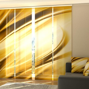 4-Tlg Schiebegardinen Foto-Schiebevorhänge Flächenvorhang Fotogardinen 3D Modern Golden Abstraction