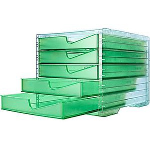 styro Schubladenbox styroswingbox NEONline  grün DIN C4 mit 5 Schubladen