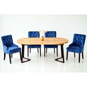 Holz Tisch + 4 Chesterfield Stühle Esszimmer Gruppe Stuhl Garnitur Polster Lehn