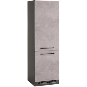 HELD MÖBEL Kühlumbauschrank Tulsa, 60 cm breit, 200 hoch, 2 Türen, schwarzer Metallgriff, hochwertige MDF Front, geeignet für Einbau-Kühlgefrierkombinationen mit 178 Nischenmaß B/H/T: x cm, grau Kühlschrankumbauschränke Küchenschränke Küchenmöbel