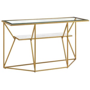 Design Flur Tisch in Goldfarben Klarglasplatten