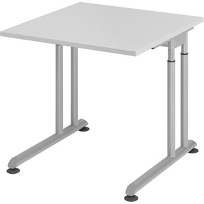 bümö® Schreibtisch Z-Serie höhenverstellbar, Tischplatte 80 x 80 cm in grau, Gestell in silber
