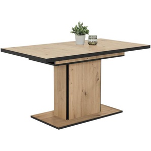 Carryhome Esstisch , Schwarz, Eiche Artisan , rechteckig , Säule, Bodenplatte , 120-160x80x76 cm , ausziehbar, Variantenauswahl , Esszimmer, Tische, Esstische, Esstische ausziehbar