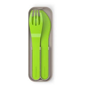 Besteckset, pocket color, apfelgrün, mit Gabel Messer und Löffel, von monbento
