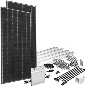 OFFGRIDTEC Solaranlage Solar-Direct 830W HM-800 Solarmodule Schukosteckdose, 10m Kabel, Montageset für Balkongeländer, Stromzähler schwarz Solartechnik