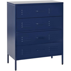 Hohe Kommode Blau Stahl 40x80x102 cm mit 4 Schubladen Mehrzweckschrank für Büro Schlafzimmer Wohnzimmer Kinderzimmer Bad
