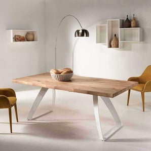 Designertisch mit Baumkante aus Eiche Weiß Metall